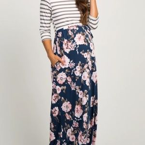 PinkBlush Stripe & Floral Maxi Maternity Dress